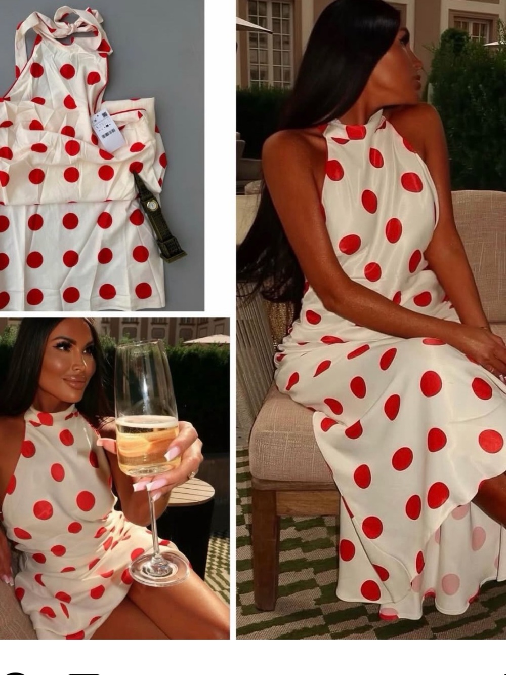 ZARA POLKA DOT HALTER MIDI DRESS - Picture 10 of 16